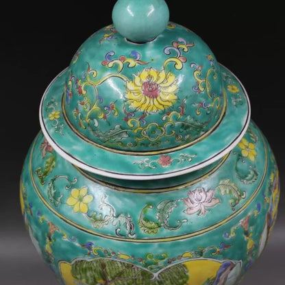 Chinese Antique Porcelain Lid Pot,Chinese Qing Dynasty Kangxi Marked Famille Verte Porcelain Ginger Jar