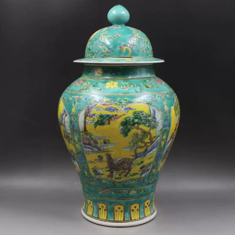 Chinese Antique Porcelain Lid Pot,Chinese Qing Dynasty Kangxi Marked Famille Verte Porcelain Ginger Jar