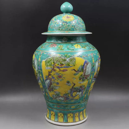 Chinese Antique Porcelain Lid Pot,Chinese Qing Dynasty Kangxi Marked Famille Verte Porcelain Ginger Jar