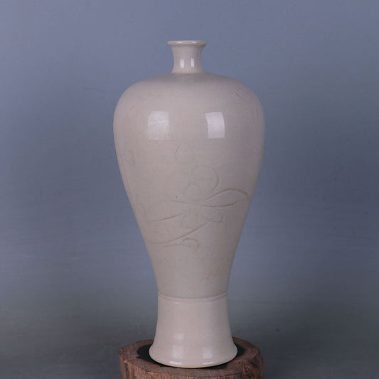 Chinese Antique Porcelain Vase,Chinese Song Dynasty Ding Ware White Glaze Porcelain Plum Vase, Ding Kiln Hand Carving Ceramic Mei Bottle