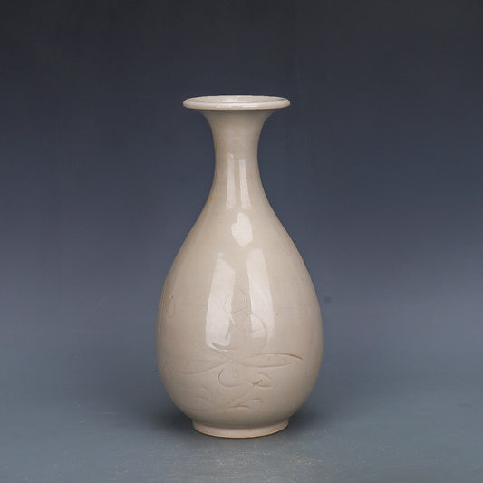 Chinese Antique Porcelain Vase,Chinese Song Dynasty Ding Ware White Glaze Porcelain Yuhuchun Vase, Ding Kiln Ceramic Bottle