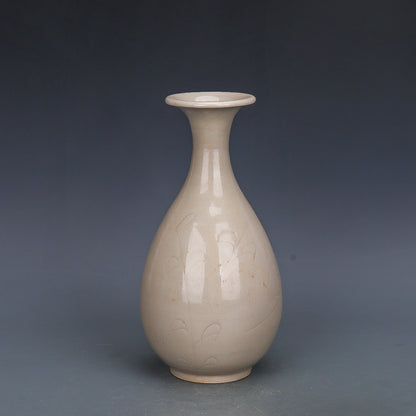 Chinese Antique Porcelain Vase,Chinese Song Dynasty Ding Ware White Glaze Porcelain Yuhuchun Vase, Ding Kiln Ceramic Bottle