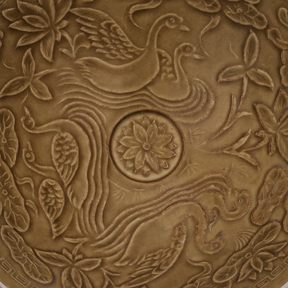 Chinese Antique Porcelain Bowl,Chinese Song Dynasty Ding Ware Emerald Brown Glaze Porcelain Bowl, Ding Kiln Hand Carving Mandarin Duck Pattern Ceramic Bowl