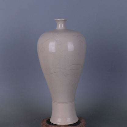 Chinese Antique Porcelain Vase,Chinese Song Dynasty Ding Ware White Glaze Porcelain Plum Vase, Ding Kiln Hand Carving Ceramic Mei Bottle