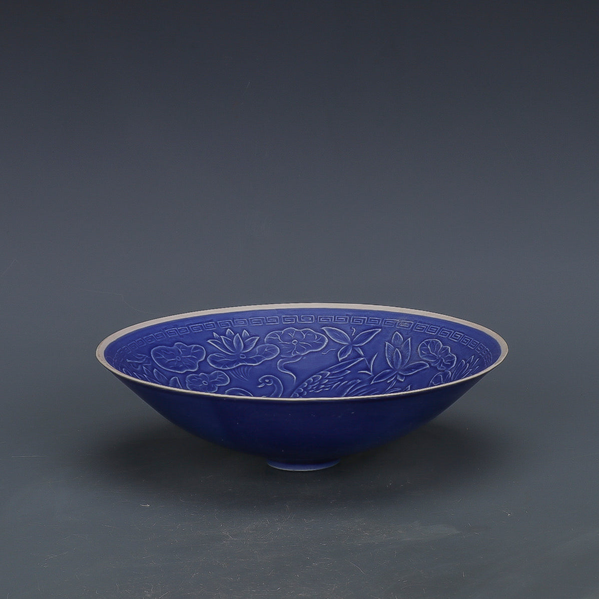 Chinese Antique Porcelain Bowl,Chinese Song Dynasty Ding Ware Emerald Blue Glaze Porcelain Bowl, Ding Kiln Hand Carving Dragon and Phoenix Pattern Ceramic Bowl