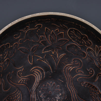 Chinese Antique Porcelain Bowl,Chinese Song Dynasty Ding Ware Emerald Black Glaze Porcelain Bowl, Ding Kiln Hand Carving Mandarin Duck Pattern Ceramic Bowl