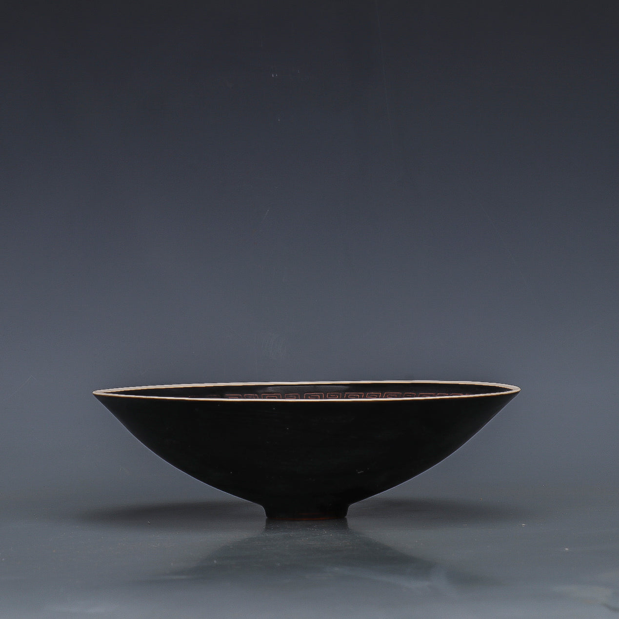 Chinese Antique Porcelain Bowl,Chinese Song Dynasty Ding Ware Emerald Black Glaze Porcelain Bowl, Ding Kiln Hand Carving Fu Shou Pattern Ceramic Bowl