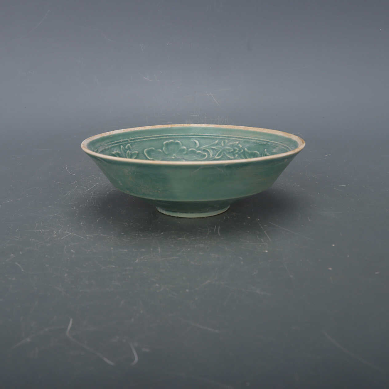 Chinese Antique Porcelain Bowl,Chinese Song Dynasty Ding Ware Emerald Green Glaze Porcelain Bowl, Ding Kiln Hand Carving Mandarin Duck Pattern Ceramic Bowl