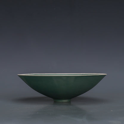 Chinese Antique Porcelain Bowl,Chinese Song Dynasty Ding Ware Emerald Green Glaze Porcelain Bowl, Ding Kiln Hand Carving Lotus Flower Pattern Ceramic Bowl