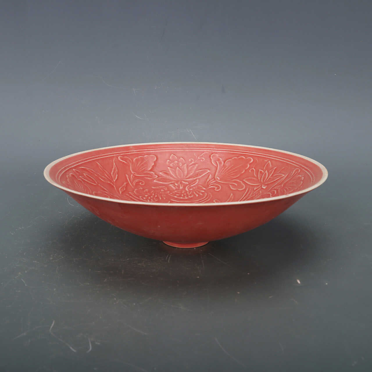 Chinese Antique Porcelain Bowl,Chinese Song Dynasty Ding Ware Emerald Red Glaze Porcelain Bowl, Ding Kiln Hand Carving Mandarin Duck Pattern Ceramic Bowl