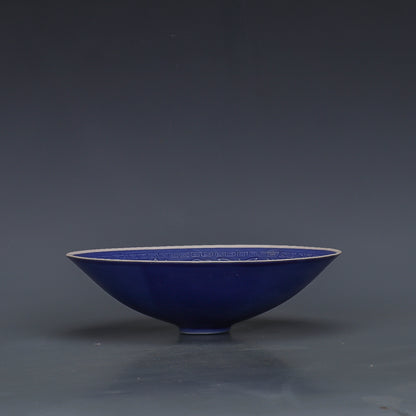 Chinese Antique Porcelain Bowl,Chinese Song Dynasty Ding Ware Emerald Blue Glaze Porcelain Bowl, Ding Kiln Hand Carving Mandarin Duck Pattern Ceramic Bowl