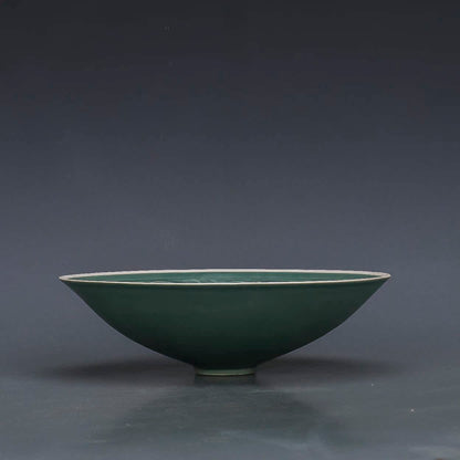 Chinese Antique Porcelain Bowl,Chinese Song Dynasty Ding Ware Emerald Green Glaze Porcelain Bowl, Ding Kiln Hand Carving Lotus Phoenix Pattern Ceramic Bowl