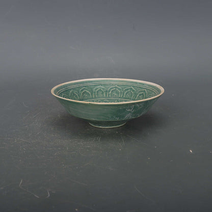 Chinese Antique Porcelain Bowl,Chinese Song Dynasty Ding Ware Emerald Green Glaze Porcelain Bowl, Ding Kiln Hand Carving Phoenix Pattern Ceramic Bowl