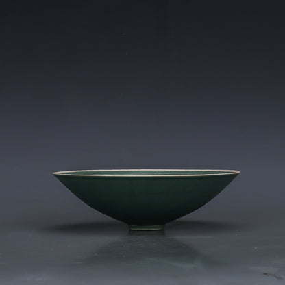 Chinese Antique Porcelain Bowl,Chinese Song Dynasty Ding Ware Emerald Green Glaze Porcelain Bowl, Ding Kiln Hand Carving Deers and Flowers Pattern Ceramic Bowl