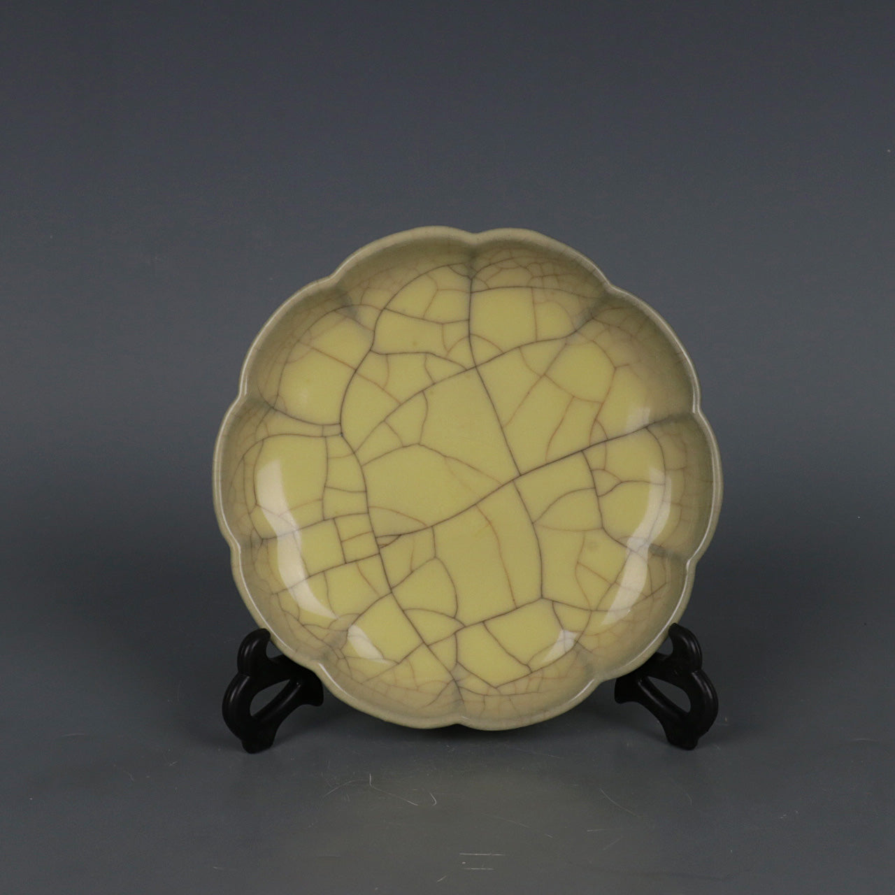 Chinese Antique Porcelain Plate,Chinese Song Dynasty Ge Ware Celadon Dish, Ge Kiln Crackle Glaze Ceramic Plate