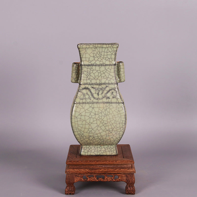 Chinese Antique Porcelain Vase,Chinese Song Dynasty Guan Ware Celadon Vase, Guan Kiln Crackle Glaze Ceramic Bottle