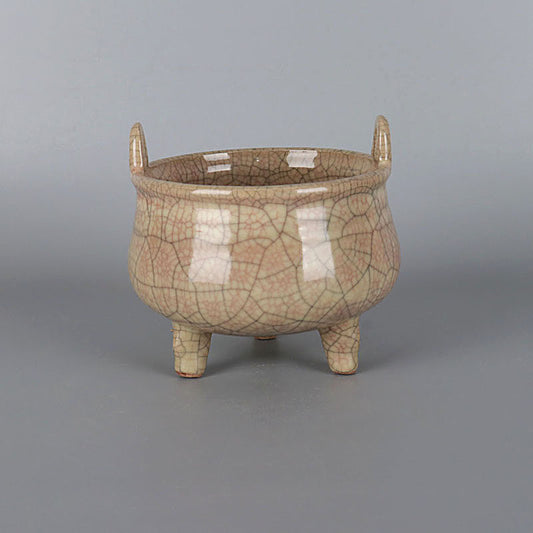 Chinese Antique Porcelain Censer,Chinese Song Dynasty Ge Ware Celadon Three Legs Censer, Ge Kiln Crackle Glaze Ceramic Incense Burner