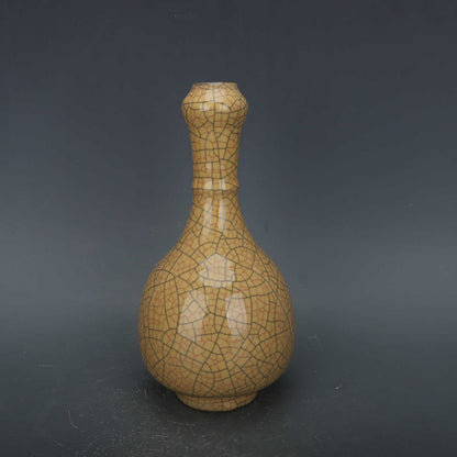 Chinese Antique Porcelain Vase,Chinese Song Dynasty Ge Ware Celadon Garlic Head Vase, Ge Kiln Crackle Glaze Ceramic Garlic Head Bottle