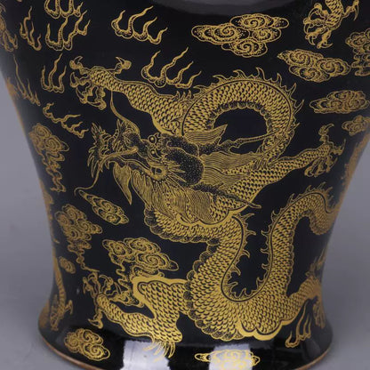 Chinese Antique Porcelain Lid Pot,Chinese Qing Dynasty Kangxi Marked Famille Rose Porcelain Ginger Jar,Hand Painting Black Ground Dragons Pattern Ceramic Ginger Jar