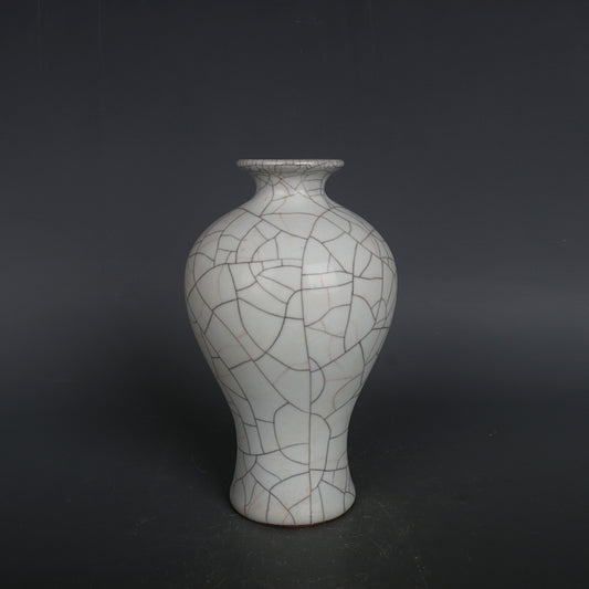 Chinese Antique Porcelain Vase,Chinese Song Dynasty Guan Ware Celadon Plum Vase, Guan Kiln Crackle Glaze Ceramic Meiping Bottle