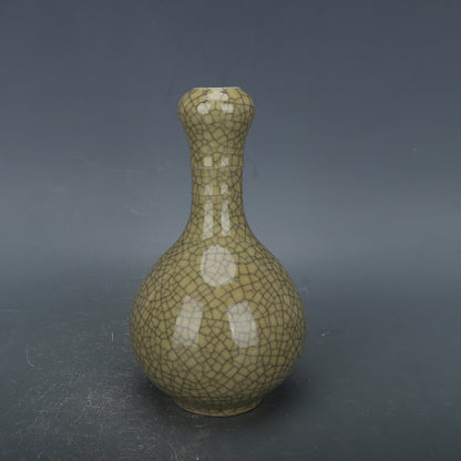 Chinese Antique Porcelain Vase,Chinese Song Dynasty Ge Ware Celadon Garlic Head Vase, Ge Kiln Crackle Glaze Ceramic Garlic Head Bottle