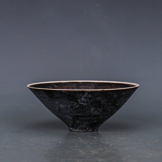 Chinese Antique Porcelain Bowl,Chinese Song Dynasty Ding Ware Black Glaze Porcelain Bowl, Ding Kiln Hand Carving Chrysanthemum Pattern Ceramic Bowl