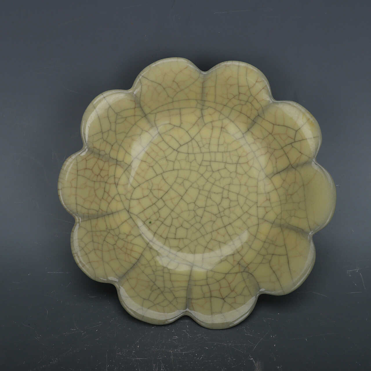 Chinese Antique Porcelain Bowl,Chinese Song Dynasty Ge Ware Celadon Bowl, Ge Kiln Crackle Glaze Ceramic Petal Bowl