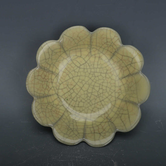 Chinese Antique Porcelain Bowl,Chinese Song Dynasty Ge Ware Celadon Bowl, Ge Kiln Crackle Glaze Ceramic Petal Bowl