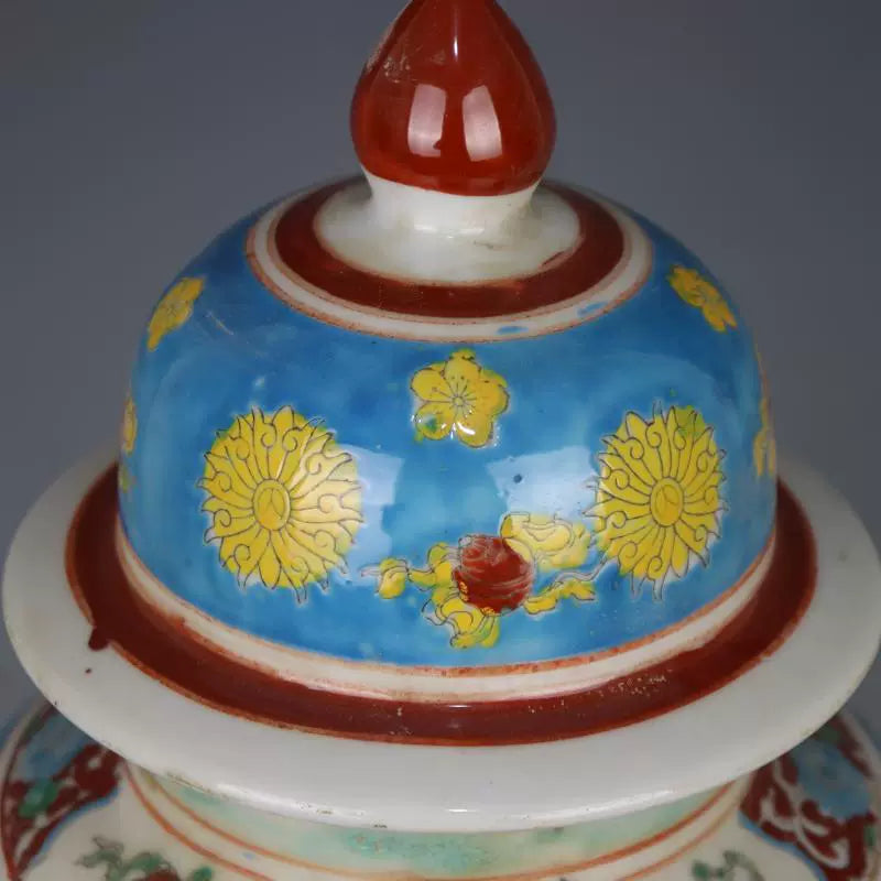 Chinese Antique Porcelain Lid Pot,Chinese Qing Dynasty Kangxi Marked Famille Verte Porcelain Ginger Jar,Hand Painting Blue Ground Maids Pattern Ceramic Ginger Jar