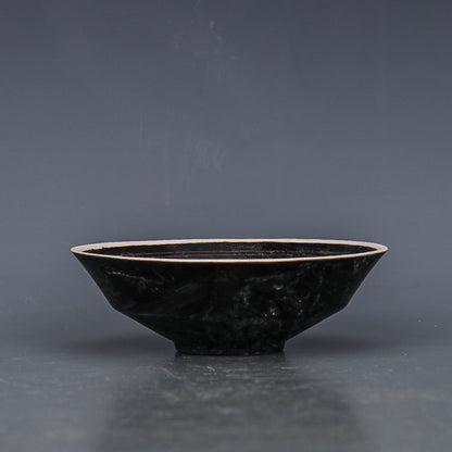 Chinese Antique Porcelain Bowl,Chinese Song Dynasty Ding Ware Black Glaze Porcelain Bowl, Ding Kiln Hand Carving Deer Pattern Ceramic Bowl