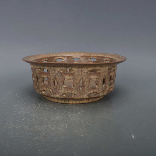 Chinese Antique Porcelain Bowl,Chinese Song Dynasty Ge Ware Celadon Hollow out Bowl,Ge Kiln Crackle Glaze Ceramic Bowl