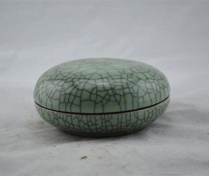 Chinese Antique Porcelain Ink Box,Chinese Song Dynasty Guan Ware Celadon Powder Box, Guan Kiln Crackle Glaze Ceramic Ink Box