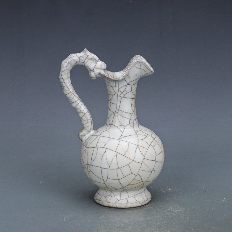 Chinese Antique Porcelain Wine Pot,Chinese Song Dynasty Guan Ware Celadon Flagon, Guan Kiln Crackle Glaze Ceramic Kettle