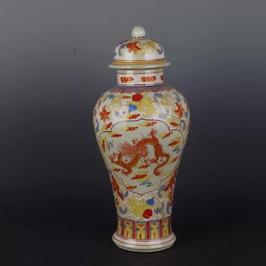 Chinese Antique Porcelain Lid Pot,Chinese Qing Dynasty Qianlong Marked Famille Rose Luminous Porcelain Ginger Jar,Hand Painting Dragon and Phoenix Pattern Ceramic Ginger Jar