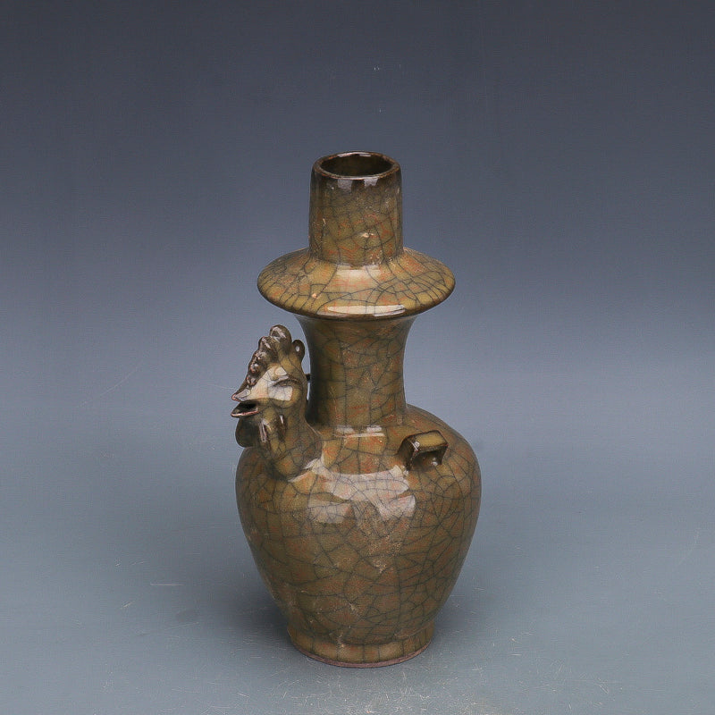 Chinese Antique Porcelain Water Pot,Chinese Song Dynasty Ge Ware Celadon Chicken Head Water Pot, Ge Kiln Crackle Glaze Ceramic Water Pot