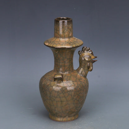 Chinese Antique Porcelain Water Pot,Chinese Song Dynasty Ge Ware Celadon Chicken Head Water Pot, Ge Kiln Crackle Glaze Ceramic Water Pot