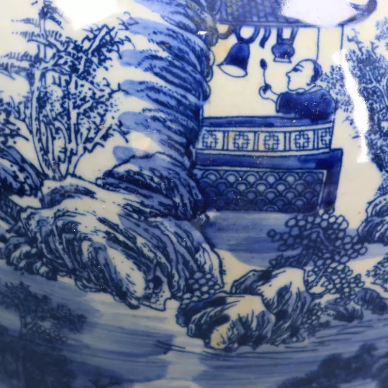 Chinese Antique Porcelain Lid Pot,Chinese Qing Dynasty Blue and White Porcelain Ginger Jar,Hand Painting Landscape Pattern Ceramic Ginger Jar