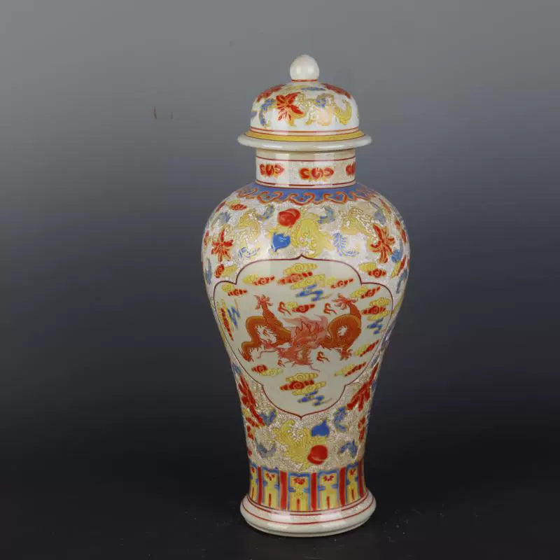 Chinese Antique Porcelain Lid Pot,Chinese Qing Dynasty Qianlong Marked Famille Rose Luminous Porcelain Ginger Jar,Hand Painting Dragon and Phoenix Pattern Ceramic Ginger Jar