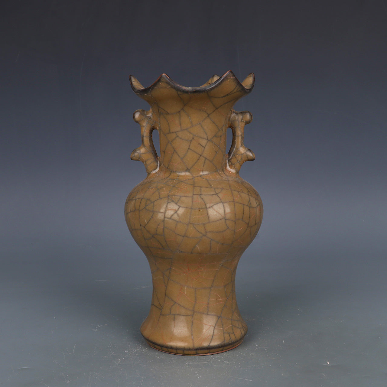 Chinese Antique Porcelain Vase,Chinese Song Dynasty Ge Ware Celadon Double Peacock Ears Vase, Ge Kiln Crackle Glaze Ceramic Bottle