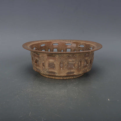 Chinese Antique Porcelain Bowl,Chinese Song Dynasty Ge Ware Celadon Hollow out Bowl,Ge Kiln Crackle Glaze Ceramic Bowl