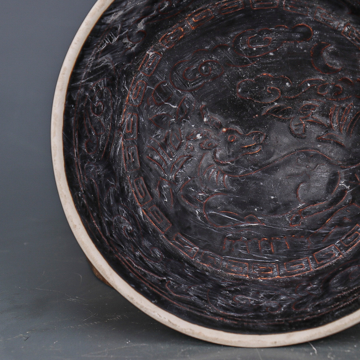 Chinese Antique Porcelain Bowl,Chinese Song Dynasty Ding Ware Black Glaze Porcelain Bowl, Ding Kiln Hand Carving Deer Pattern Ceramic Bowl