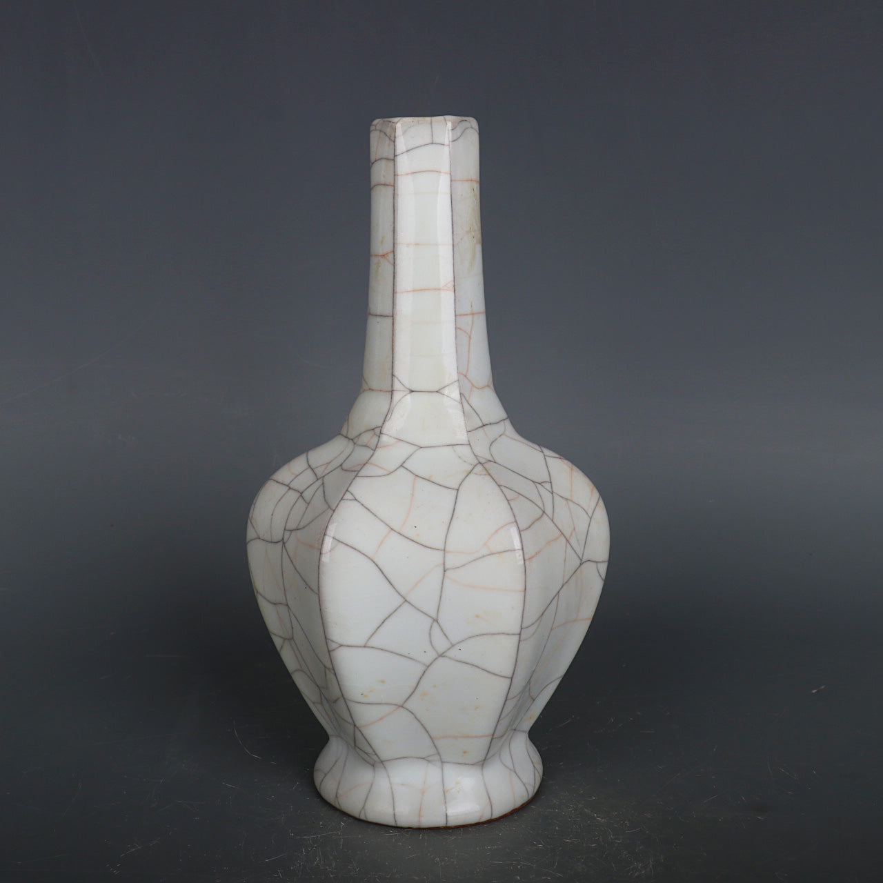 Chinese Antique Porcelain Vase,Chinese Song Dynasty Guan Ware Celadon Long Stem Vase, Guan Kiln Crackle Glaze Ceramic Bottle