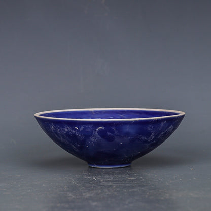 Chinese Antique Porcelain Bowl,Chinese Song Dynasty Ding Ware Blue Glaze Porcelain Bowl, Ding Kiln Hand Carving Dragon and Phoenix Pattern Ceramic Bowl