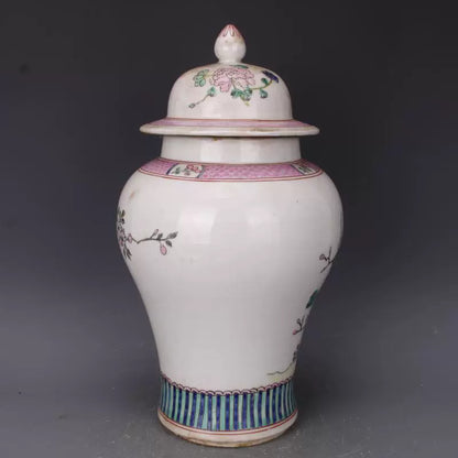 Chinese Antique Porcelain Lid Pot,Chinese Qing Dynasty Kangxi Marked Famille Verte Porcelain Ginger Jar,Hand Painting Double Phoenix Pattern Ceramic Ginger Jar