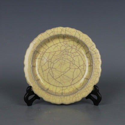 Chinese Antique Porcelain Plate,Chinese Song Dynasty Ge Ware Celadon Dish, Ge Kiln Crackle Glaze Ceramic Plate