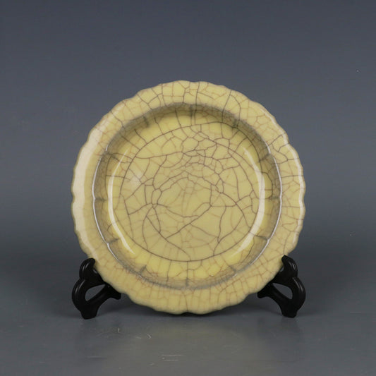 Chinese Antique Porcelain Plate,Chinese Song Dynasty Ge Ware Celadon Dish, Ge Kiln Crackle Glaze Ceramic Plate