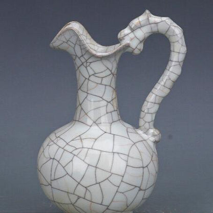 Chinese Antique Porcelain Wine Pot,Chinese Song Dynasty Guan Ware Celadon Flagon, Guan Kiln Crackle Glaze Ceramic Kettle