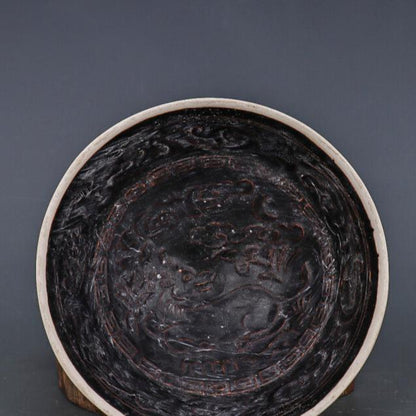 Chinese Antique Porcelain Bowl,Chinese Song Dynasty Ding Ware Black Glaze Porcelain Bowl, Ding Kiln Hand Carving Deer Pattern Ceramic Bowl