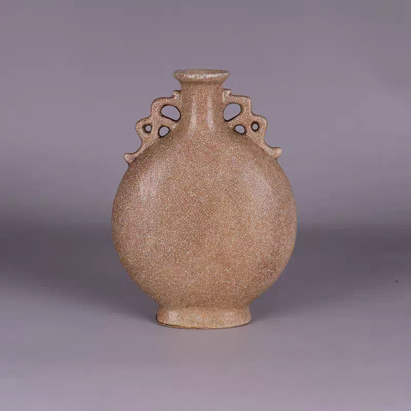 Chinese Antique Porcelain Vase,CChinese Song Dynasty Ge Ware Celadon Moonflask Vase, Ge Kiln Crackle Glaze Ceramic Moon Flask Bottle